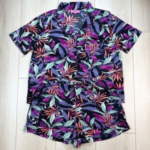 Isaac Mizrahi Womens L Pajama Set Black Floral Short Sleeve Top Shorts Sleepwear
